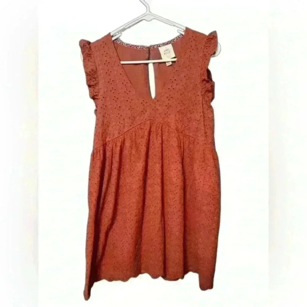 Knox Rose Dress Womens Sz S Burnt Orange Eyelet Fall Mini Dress - Picture 2 of 3